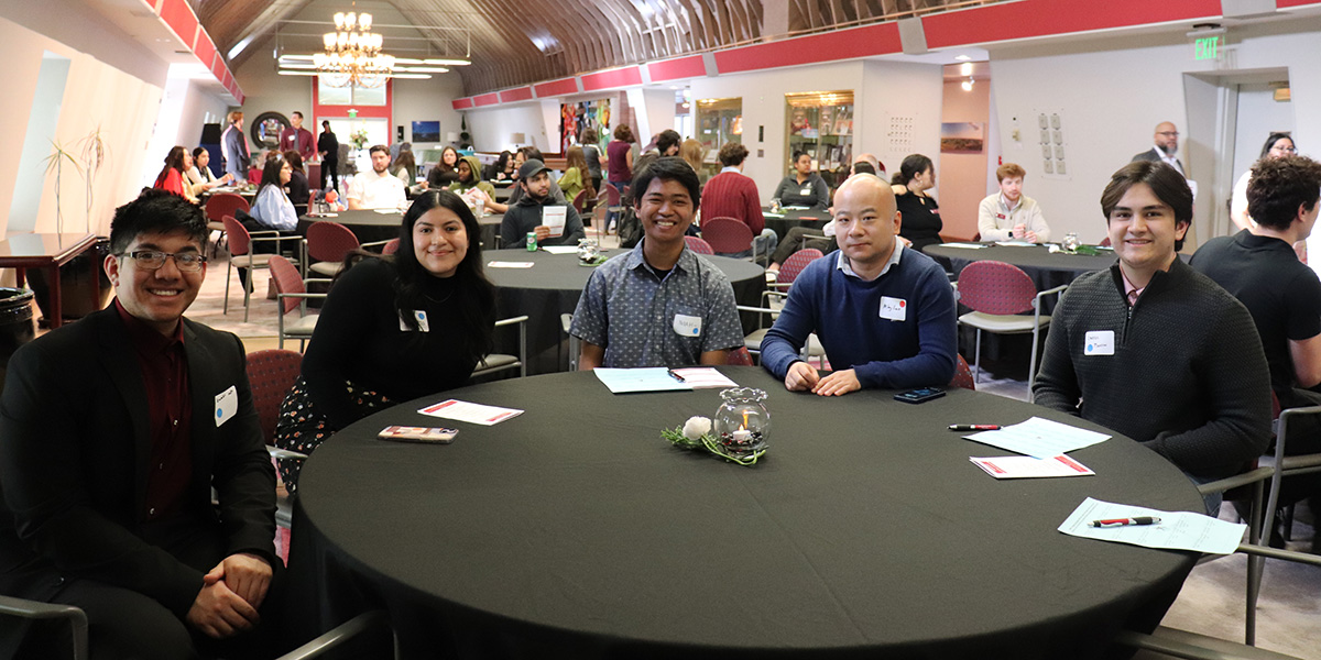 students and faculty at TMP event