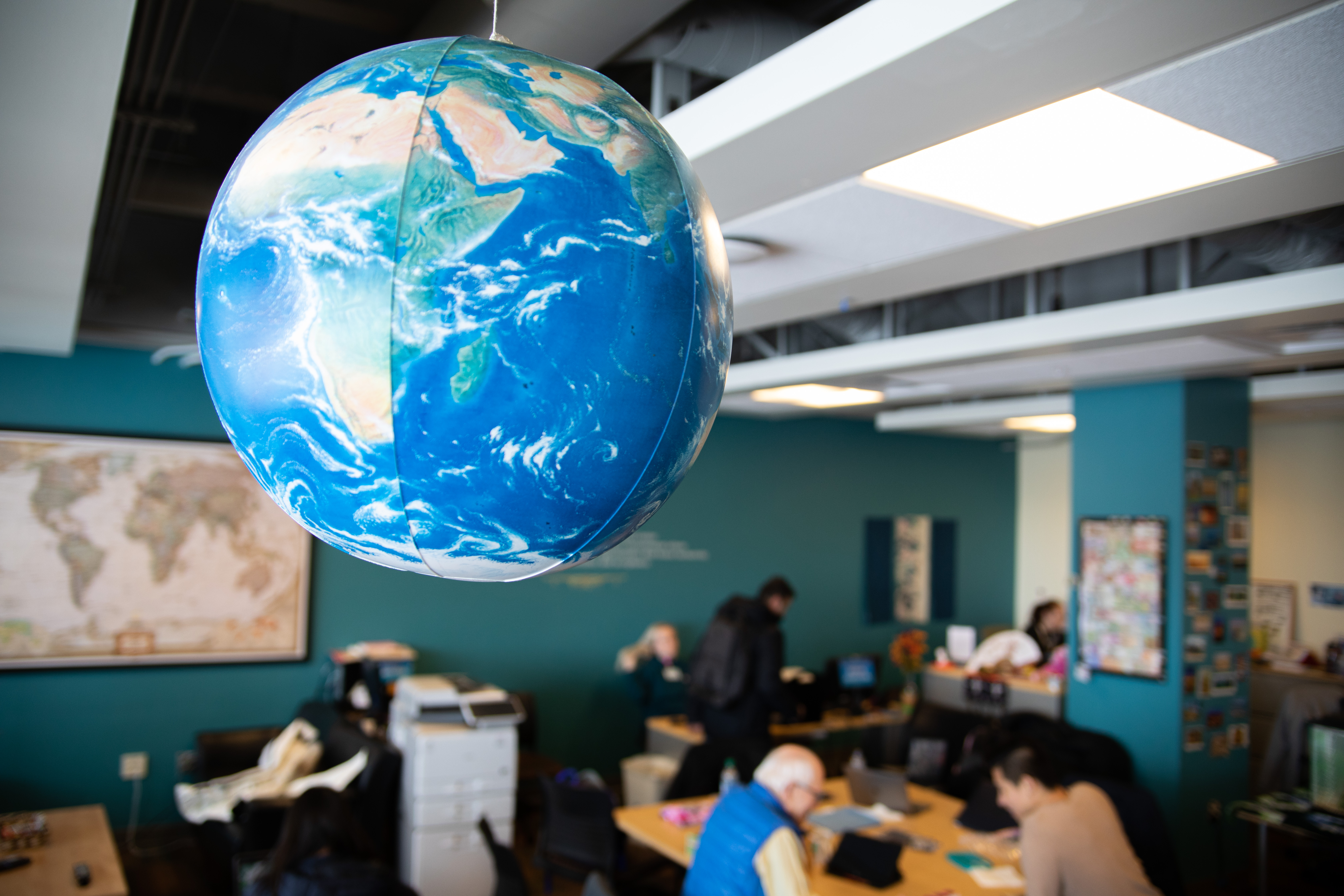 globe hanging in student center